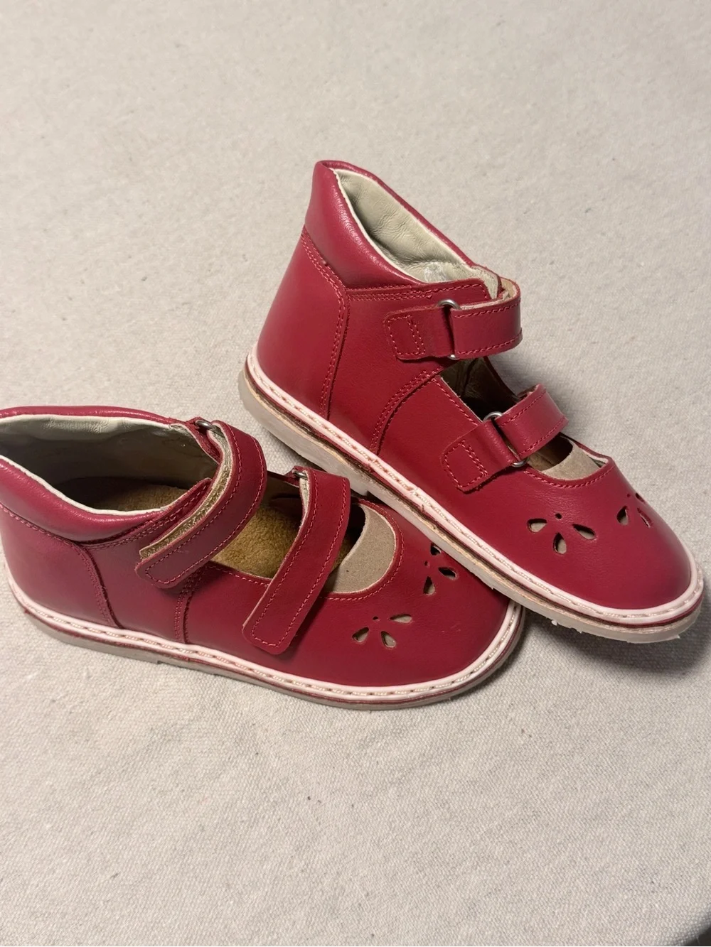 Kids Red Leather Shoes with Hook-and-Loop Straps